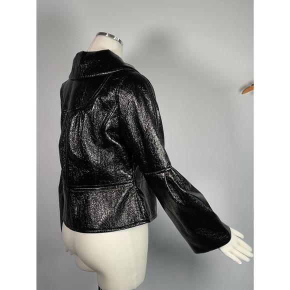 NWT Svetlana Unique Black Shiny Lame Bell Sleeve Button Front Jacket Wide Collar - Picture 3 of 13